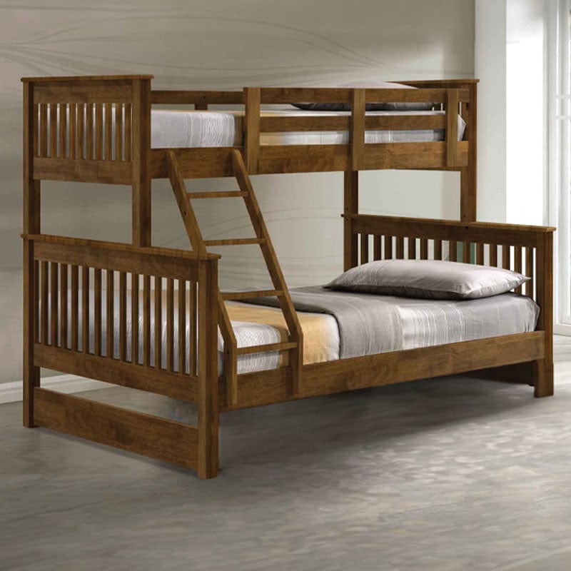 #1   Americana Solid Wood Convertible Double Decker Triple Bunk Bed With Pull Out Trundle Storage Option picket and rail