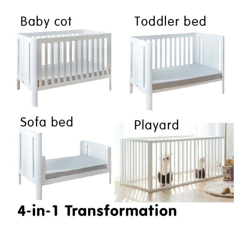 #1 Picket&amp;Rail 4-in-1 Joyce Solid Wood Convertible Baby Cot (130x70cm) Col: White picket and rail