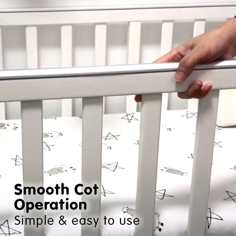 #1 Picket&amp;Rail 6-in-1 Solid Hardwood Baby Cot with Drop-Side Gate 872 (120x60cm) Col: White picket and rail