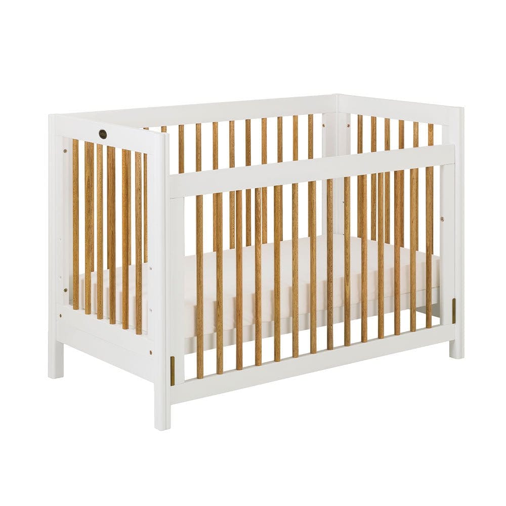 #1 Picket&amp;Rail Clover Solid Hardwood 2-in-1 Convertible Baby Cot | Single Handed Drop Gate (120x60cm) Col: White picket and rail