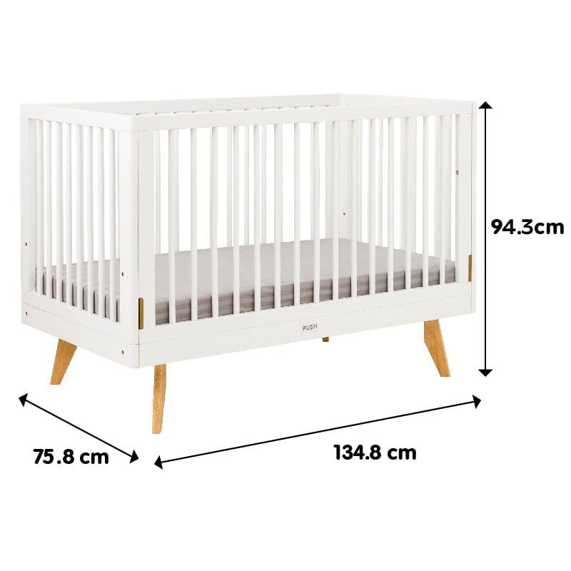 #1 Picket&amp;Rail Viggo 3-in-1 Solid Wood Convertible Baby Cot (130x70cm) Col: White picket and rail