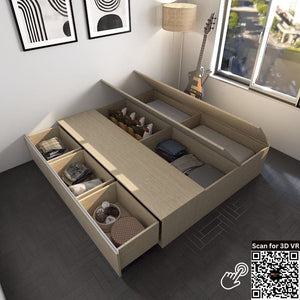 #1 Tatami Storage® Platform Bed Queen Size 3-Drawer 4-Top Swing Door - Assorted Colors (TQ2) picket and rail
