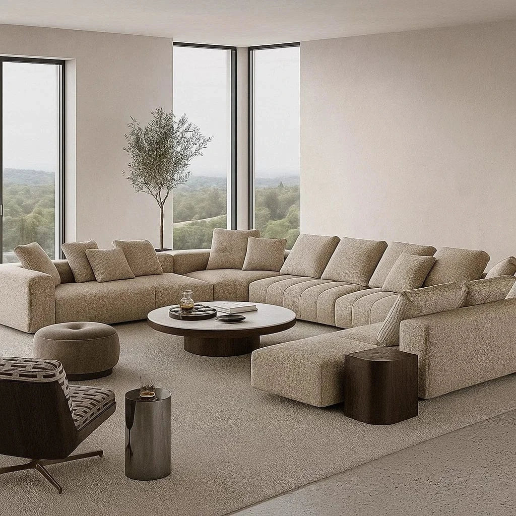 Branton (SF12022) - Italian Minimalist Custom Sofa Bespoke in Leather & Fabric picket and rail