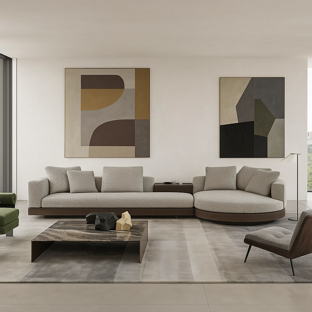 Corvan (SF12015)- Italian Minimalist Custom Sofa Bespoke in Leather & Fabric picket and rail
