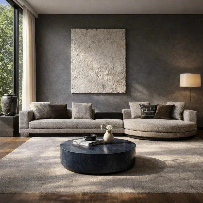 Corvan (SF12015)- Italian Minimalist Custom Sofa Bespoke in Leather & Fabric picket and rail