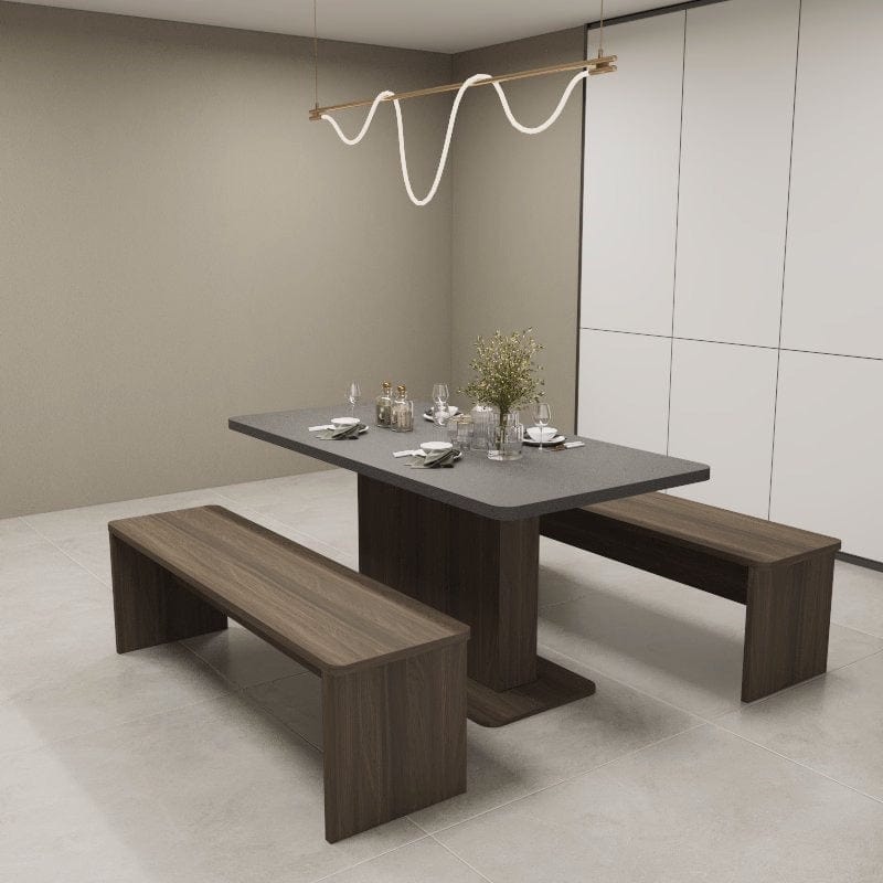 Custom Engineered Solid Wood Textured-Top 5/7 Seater Dining Table with Bench -T6 picket and rail