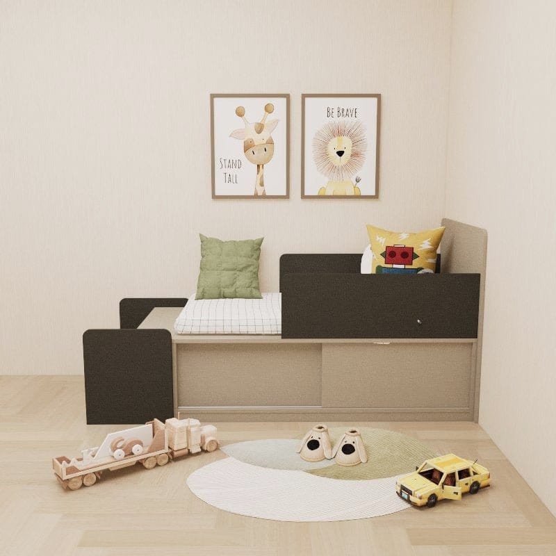 Custom Kids &amp; Toddler Tatami Sliding Door Storage Bed with Steps picket and rail