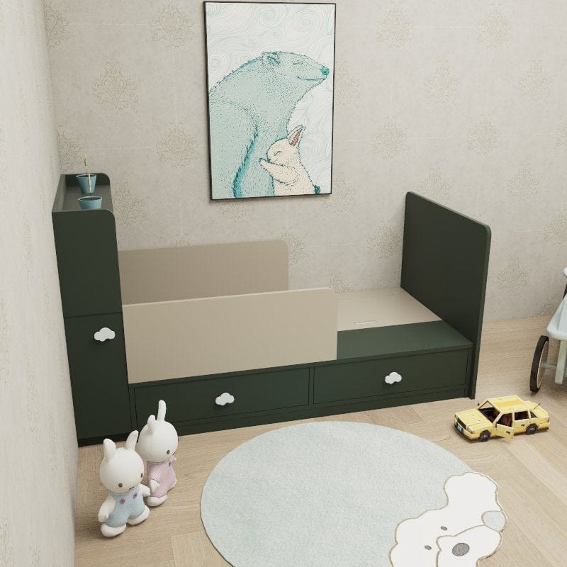 Custom Kids &amp; Toddler Tatami Storage Bed with Drawers &amp; Storage Headboard picket and rail