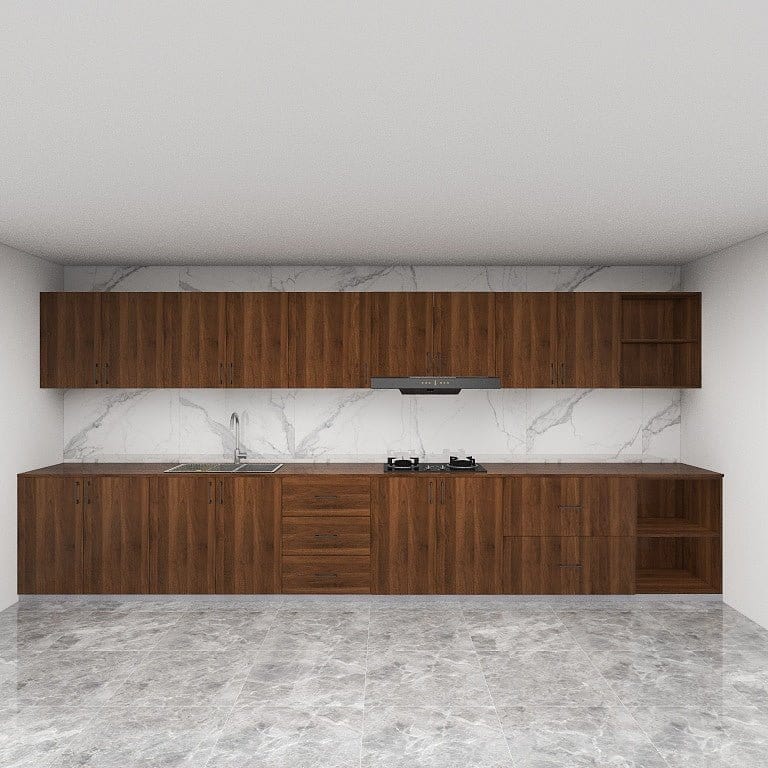 Customized 32-Feet Modern Minimalist Kitchen Cabinet - Design 2 picket and rail