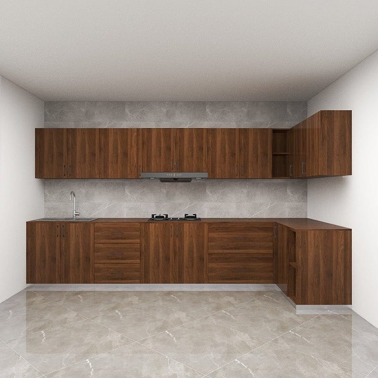 Customized 32-Feet Modern Minimalist Kitchen Cabinet L Shape - Design 3 picket and rail