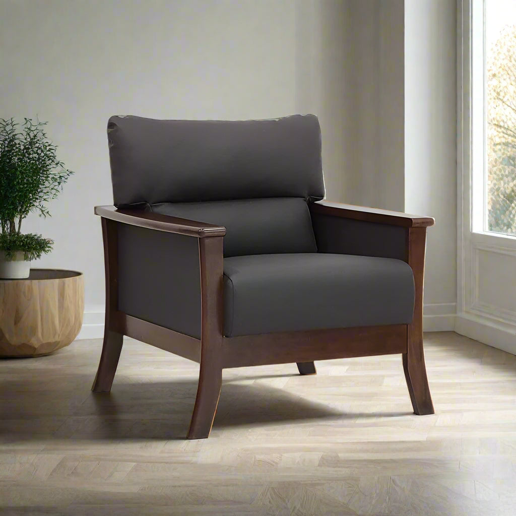 Davis 1-Seater Solid Wood Frame Leather-Upholstered Sofa picket and rail