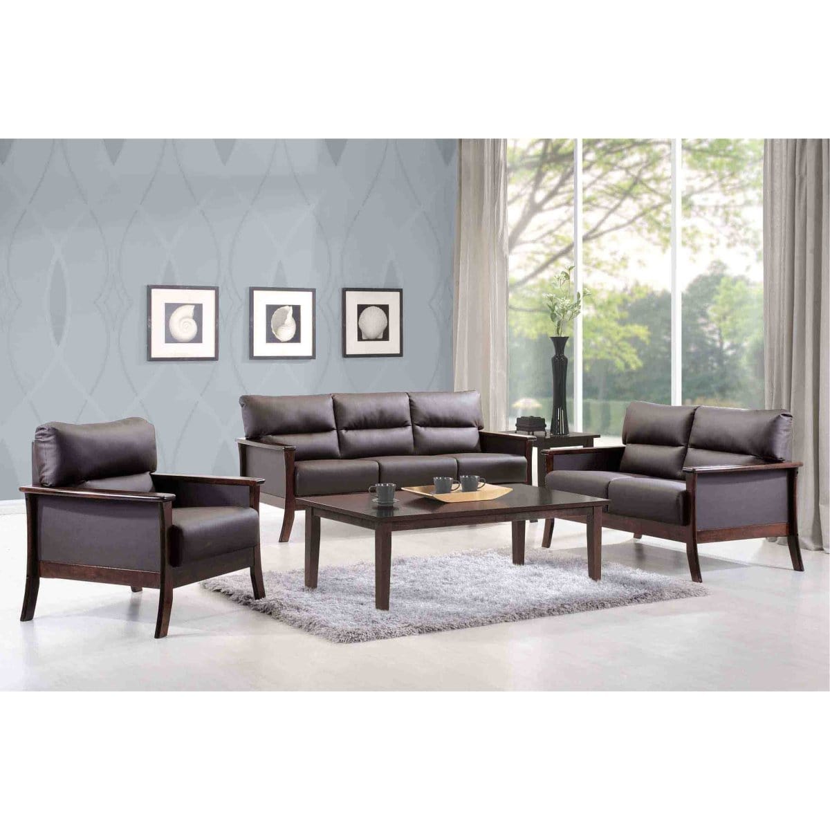 Davis 1-Seater Solid Wood Frame Leather-Upholstered Sofa picket and rail