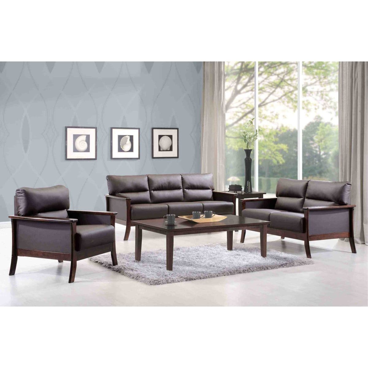 Davis 3-Seater Solid Wood Frame Leather-Upholstered Sofa picket and rail