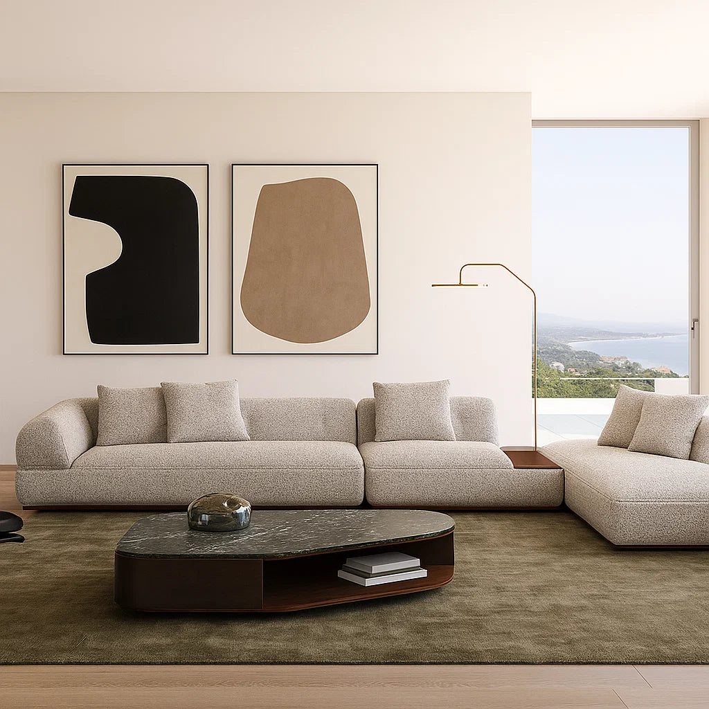 Lunaris (SF120P) - Italian Minimalist Custom Sofa Bespoke in Leather & Fabric picket and rail