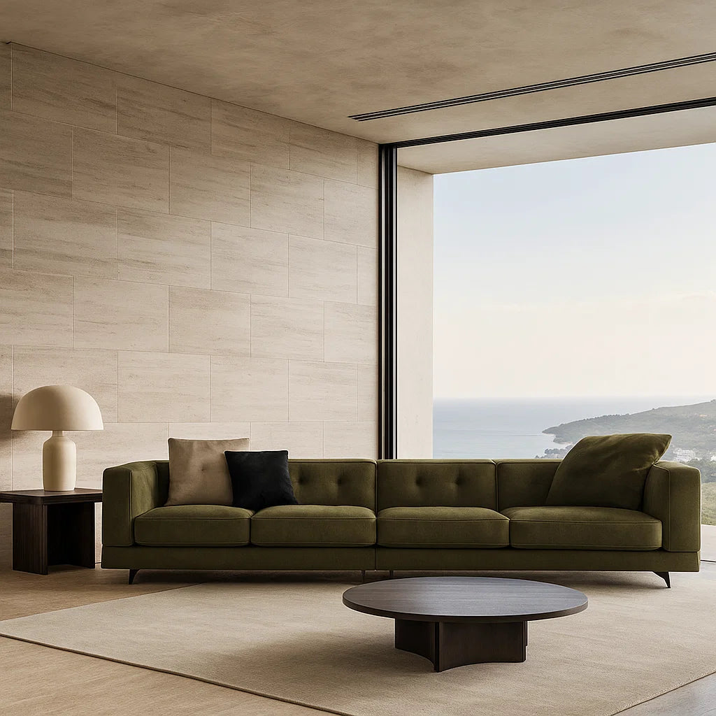 Marvik (SF12001)- Italian Minimalist Custom Sofa Bespoke in Leather & Fabric picket and rail