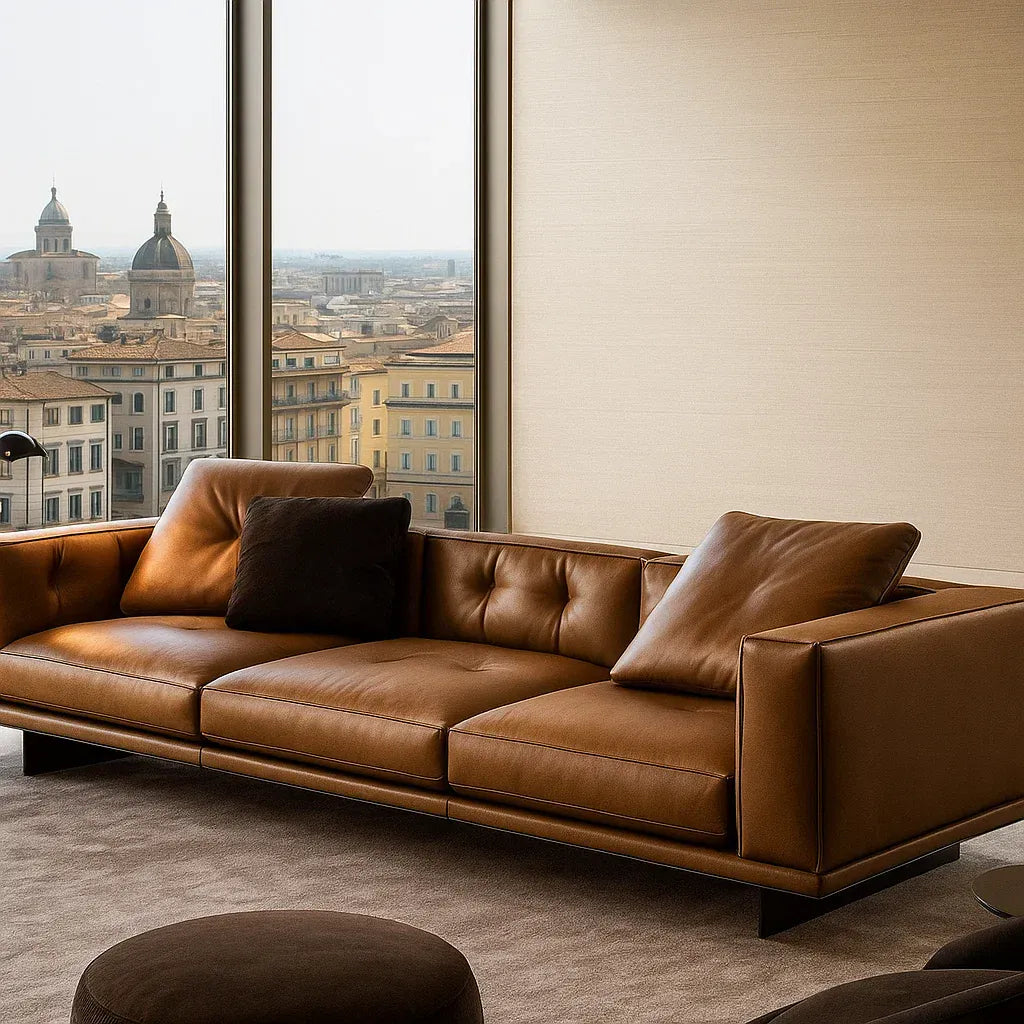 Marvik (SF12001)- Italian Minimalist Custom Sofa Bespoke in Leather & Fabric picket and rail