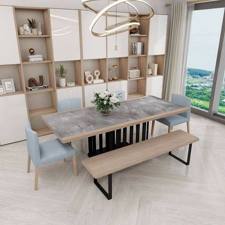 NORYA 2.2m Wood Dining Table in Solid European White Oak (XZTL01B) picket and rail