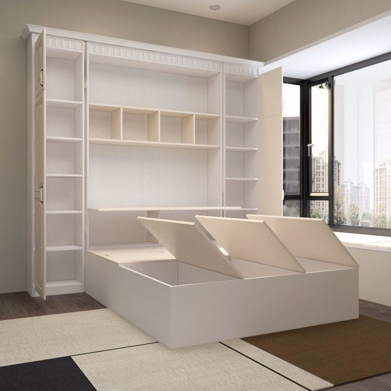 Tatami Queen Storage Bed 6-Top Swing Door with Extended Full-Height Bookcase Headboard (C23) picket and rail