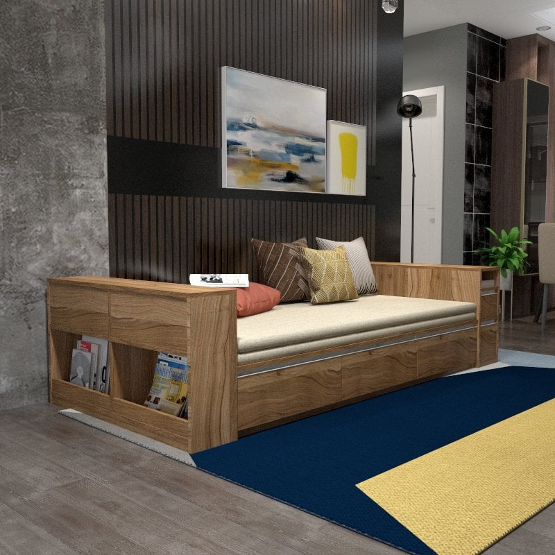 Tatami Storage Fabric Sofa / Daybed picket and rail