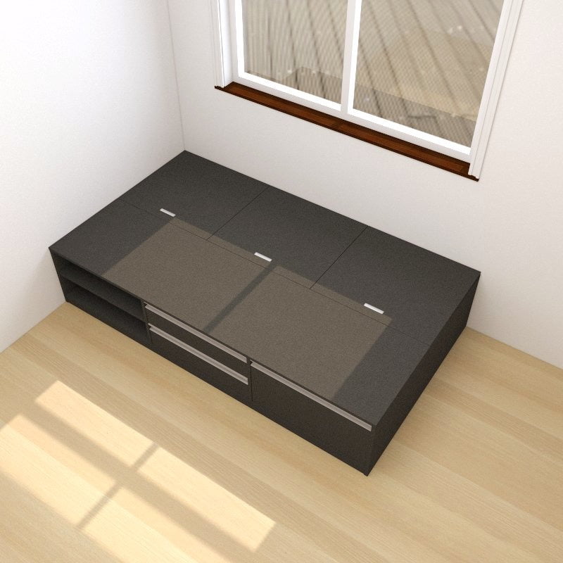 Tatami Super Single Storage Bed 3-Drawer 3-Top Swing Door 2-Open Shelves - Assorted Colors (TSS4) picket and rail