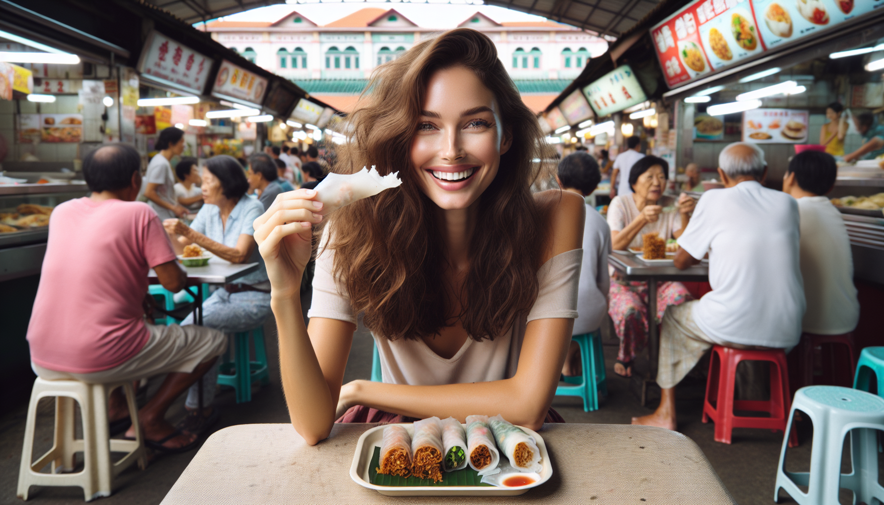 Drew Barrymore Enjoys Singaporean Popiah at Maxwell Food Centre