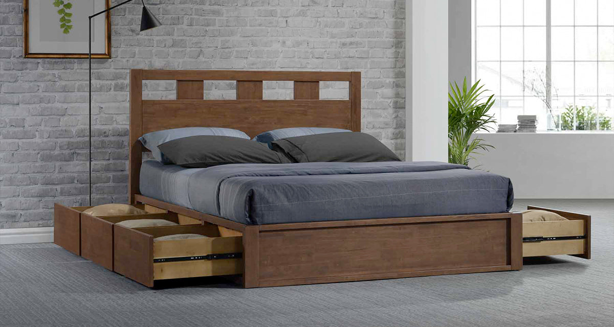 What are the benefits of choosing a wood bed frame with storage?