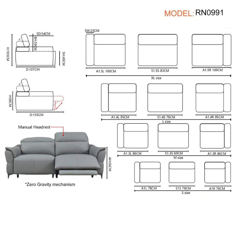 Americana 3-Seater (RN0991) 2.06m Zero Wall + Zero Gravity Full Top Grain Leather Wall Hugging Electric Recliner Sofa