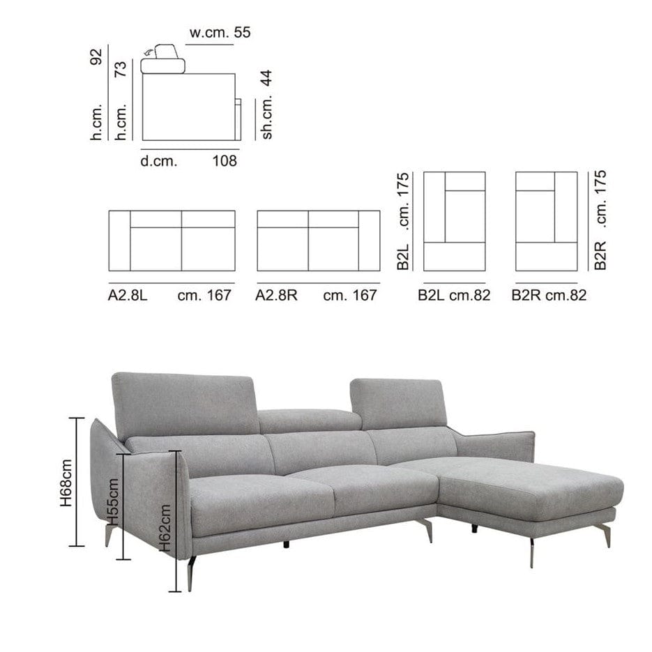 #1    Americana 2.49m L-Shaped Fabric Sofa #MB0618 (I) picket and rail