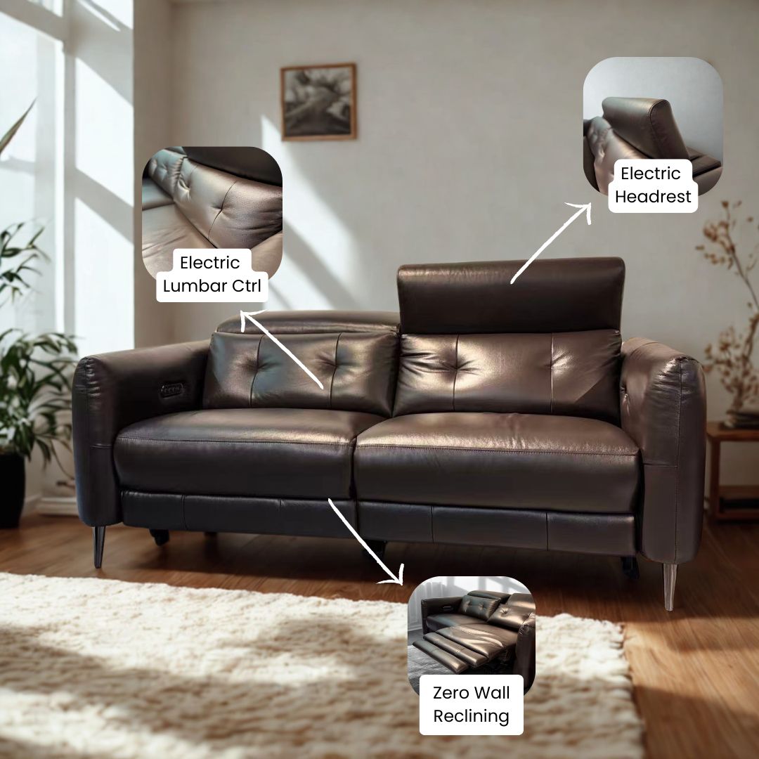 #1 Americana 3-Seater/L-Shape (RN0941) 2.02m Zero Wall Full Top Grain Leather Wall Hugging Electric Recliner Sofa (I) picket and rail