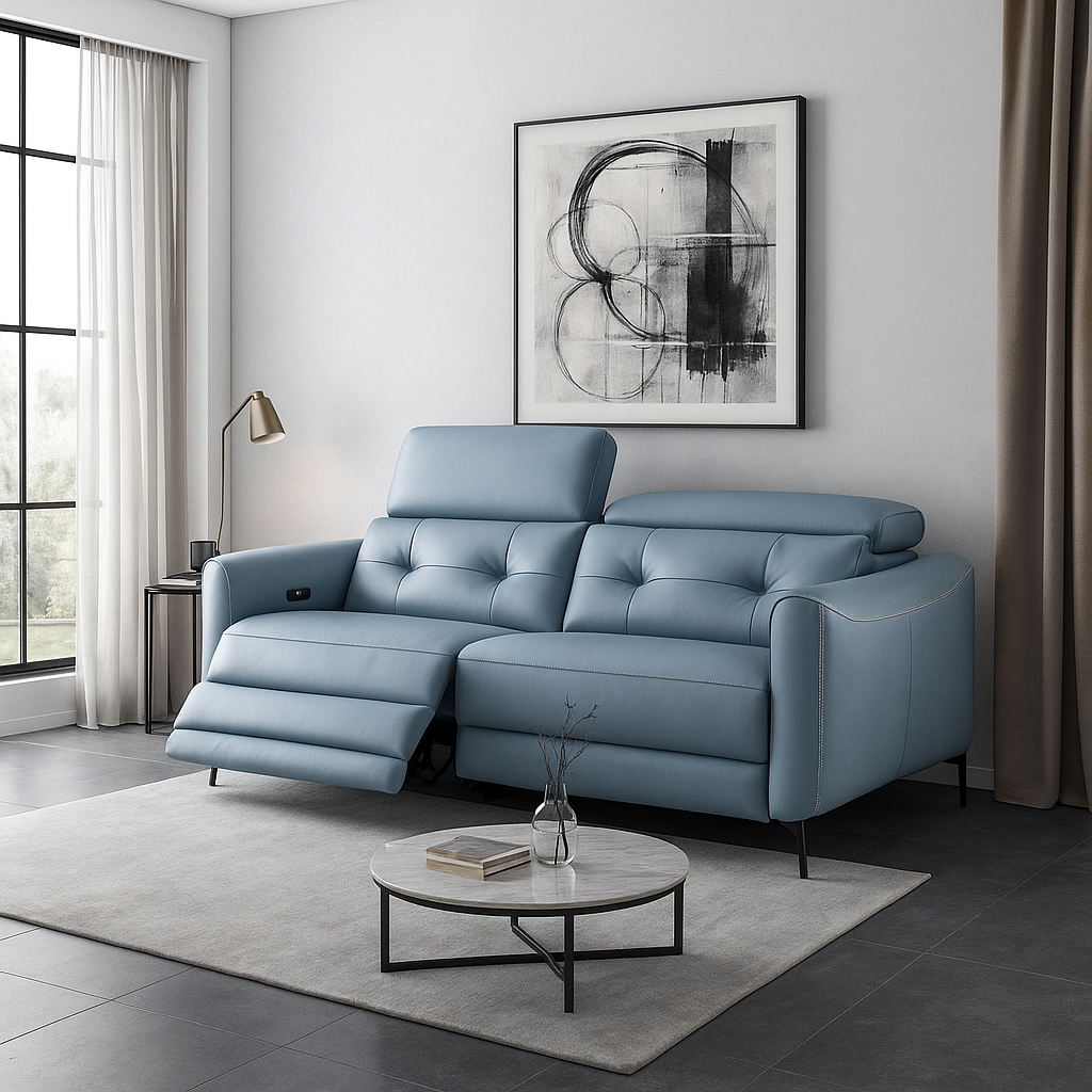 #1 Americana 3-Seater/L-Shape (RN0941) 2.02m Zero Wall Full Top Grain Leather Wall Hugging Electric Recliner Sofa (I) picket and rail