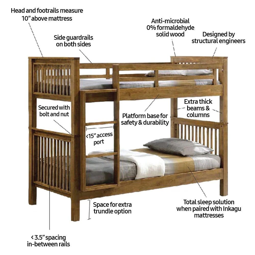 #1   Americana Solid Wood Double Decker Single Bunk Bed picket and rail