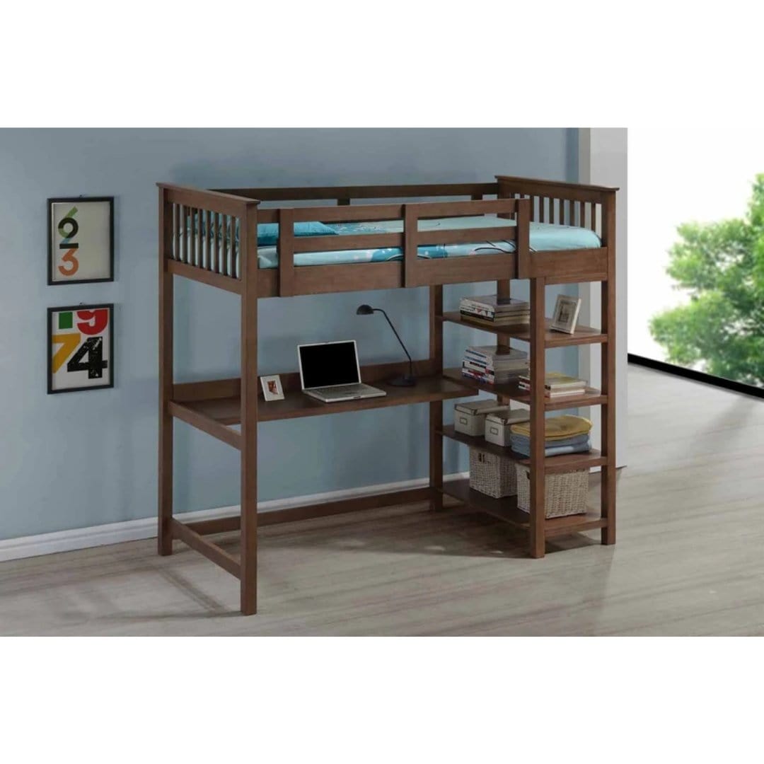 #1   Americana Solid Wood Double Decker Study Loft Bunk Bed picket and rail