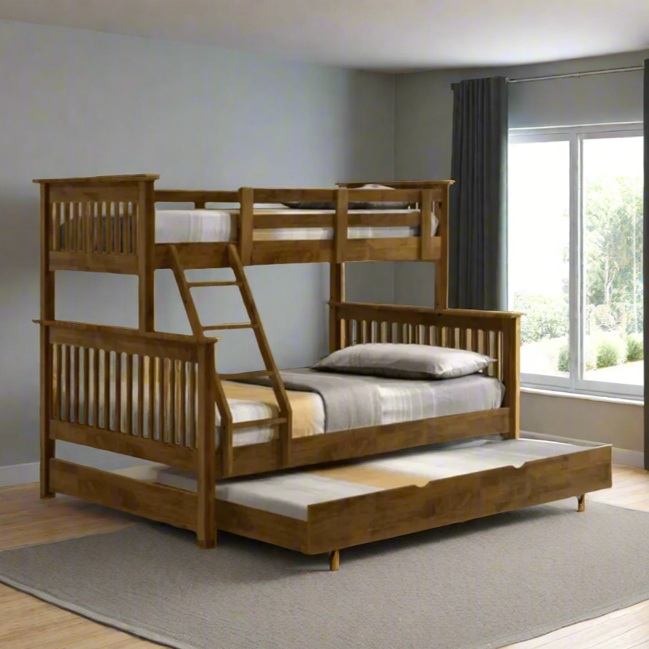 #1 Americana Solid Wood Convertible Double Decker Triple Bunk Bed With Pullout Storage Trundle