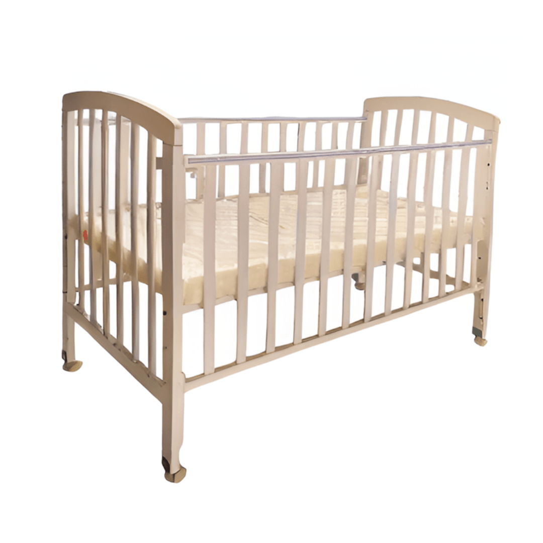 #1 Angela Baby Cot 6-in-1 Solid Hard Wood With Drop-Side Gate 892 (120x60cm) Col: Beige picket and rail