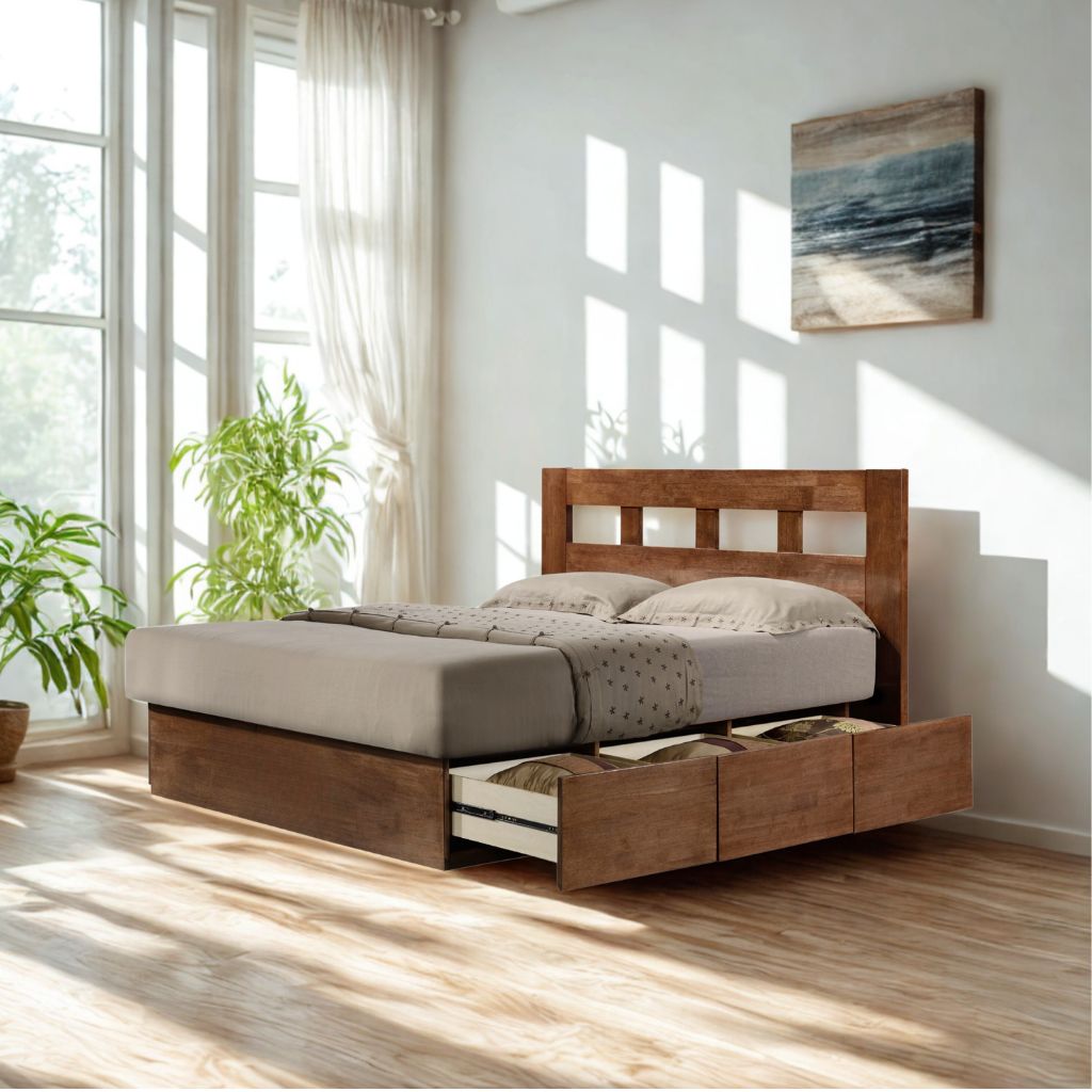 #1 Ashton 6-Drawer Solid Wood Queen Size Platform Storage Bed picket and rail