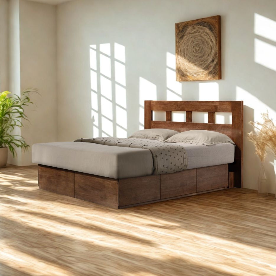 #1 Ashton 6-Drawer Solid Wood Queen Size Platform Storage Bed picket and rail