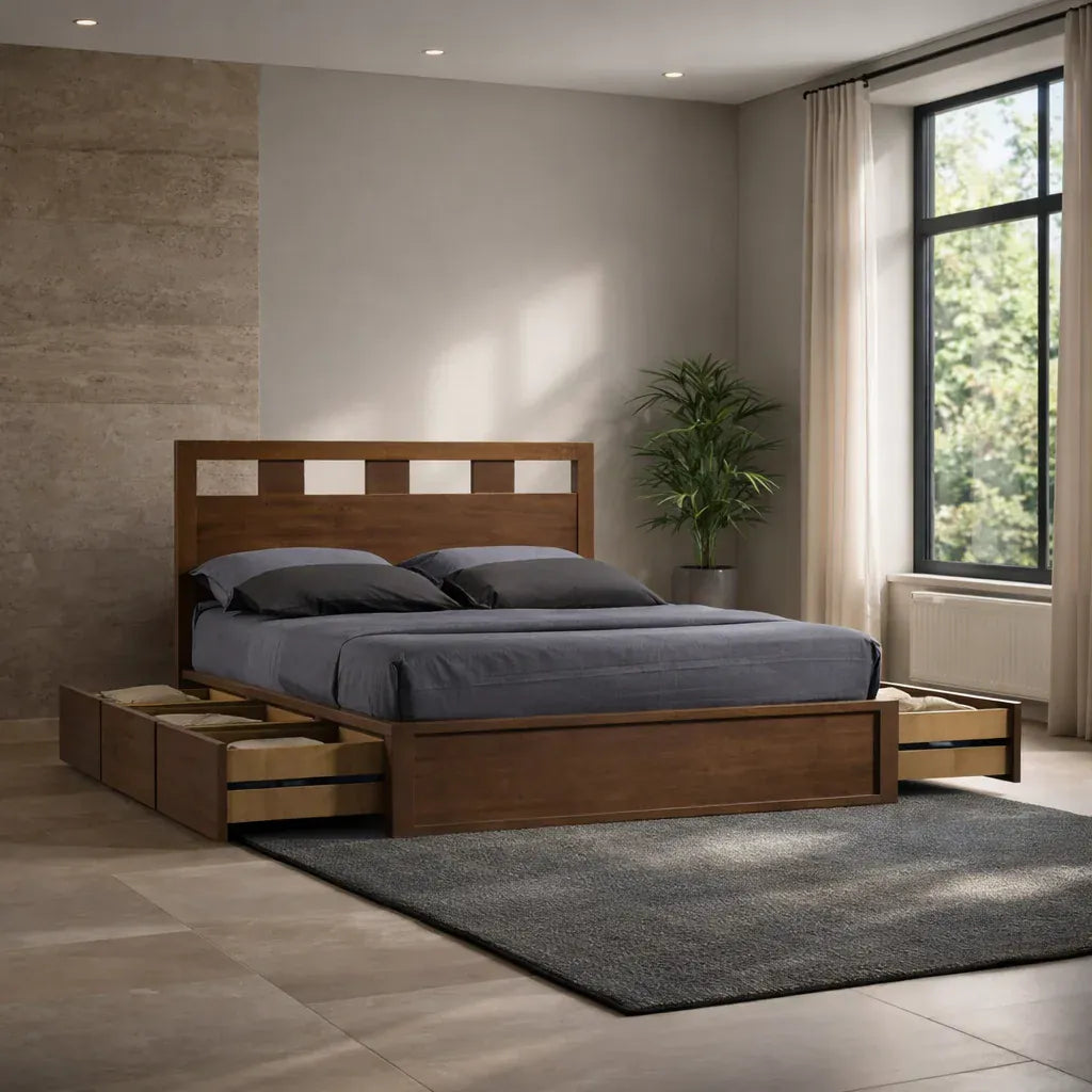 #1 Ashton 6-Drawer Solid Wood Queen Size Storage Bed picket and rail