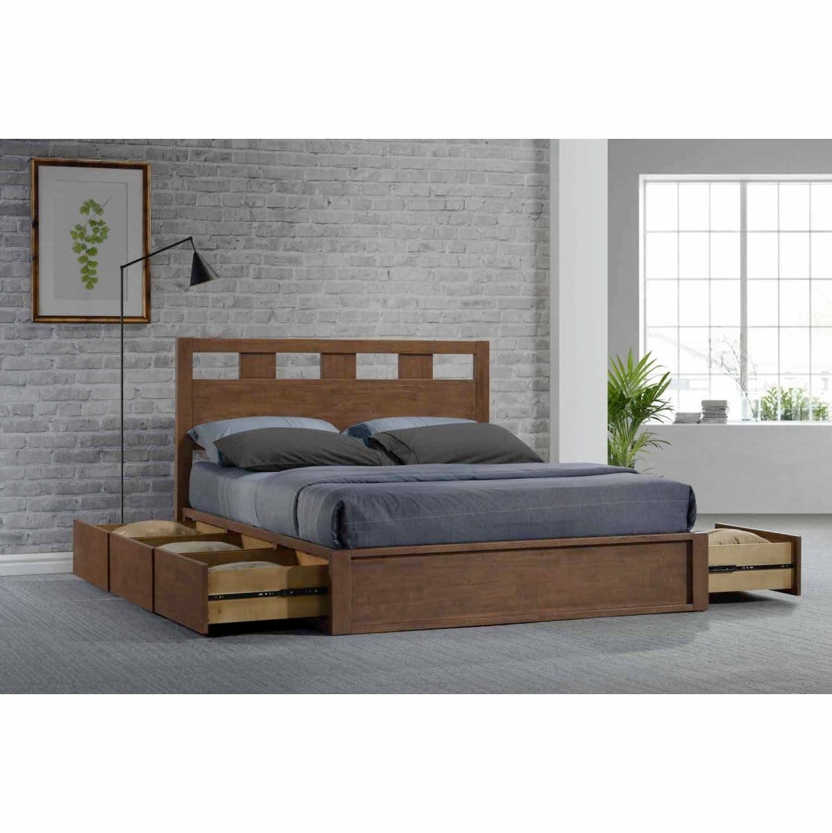 #1 Ashton 6-Drawer Solid Wood Queen Storage Bed ITG-1366B picket and rail