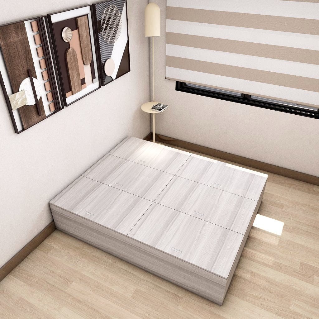 #1 Custom Tatami Storage Bed Queen Size with 6-Top Swing Doors - **STARBUY** picket and rail