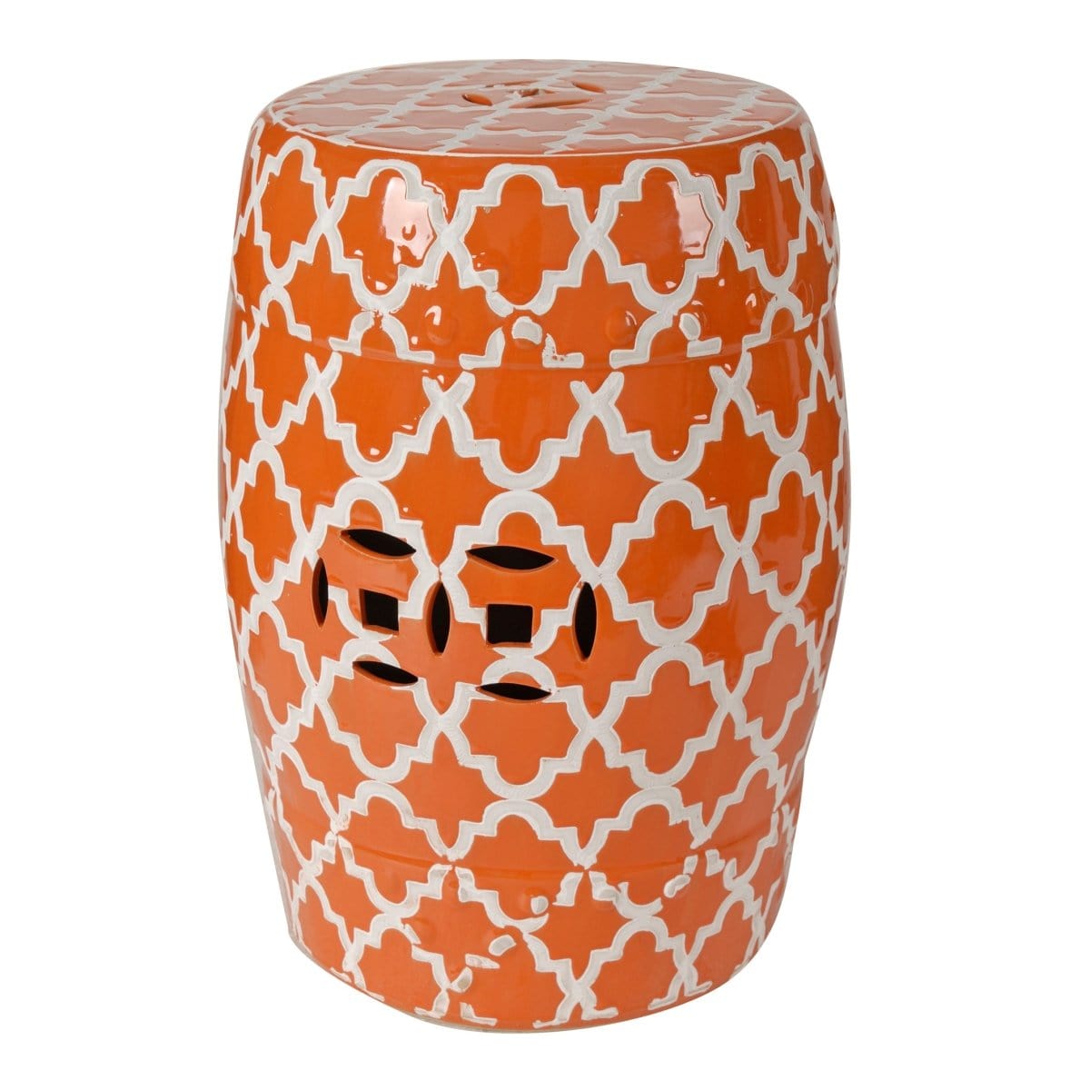 #1 Finley Indoor/Outdoor Patterned Ceramic Stool, Orange/White AB-69634 picket and rail