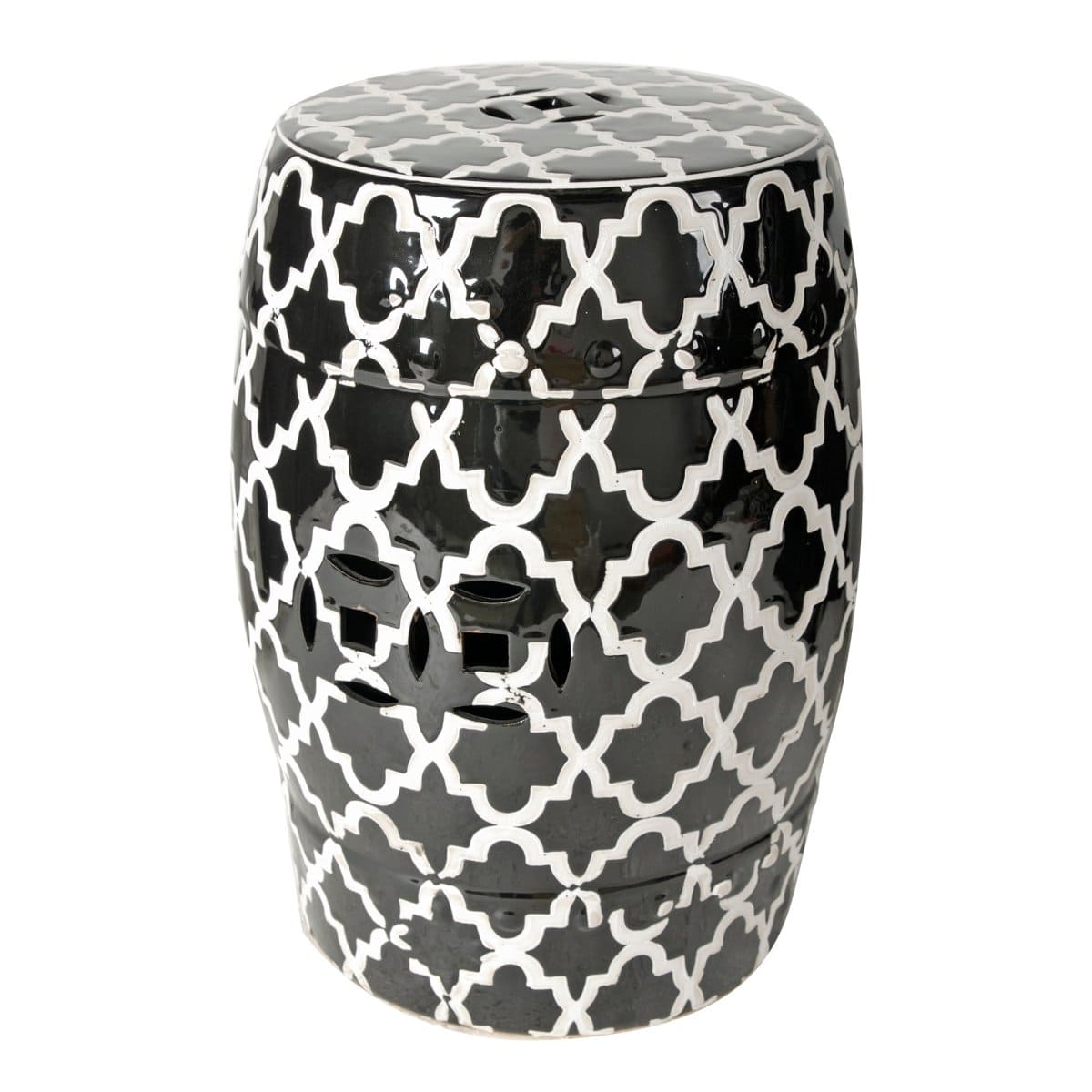 #1 Finley Indoor/Outdoor Patterned Stool, Black/White AB-69634 picket and rail