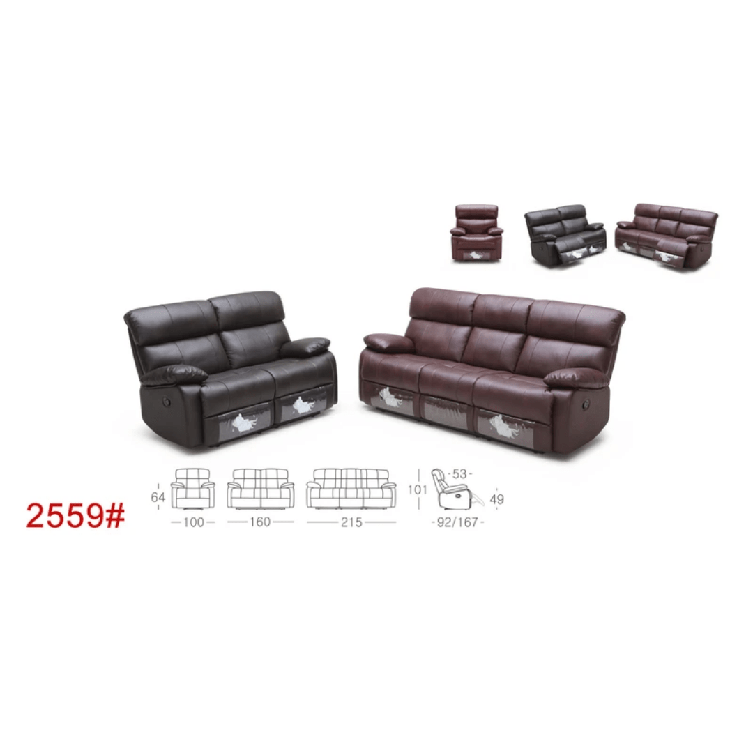 #1  KUKA #2559 Top-Grain 3-Seater Manual Recliner Leather Sofa (Color: M9015) picket and rail