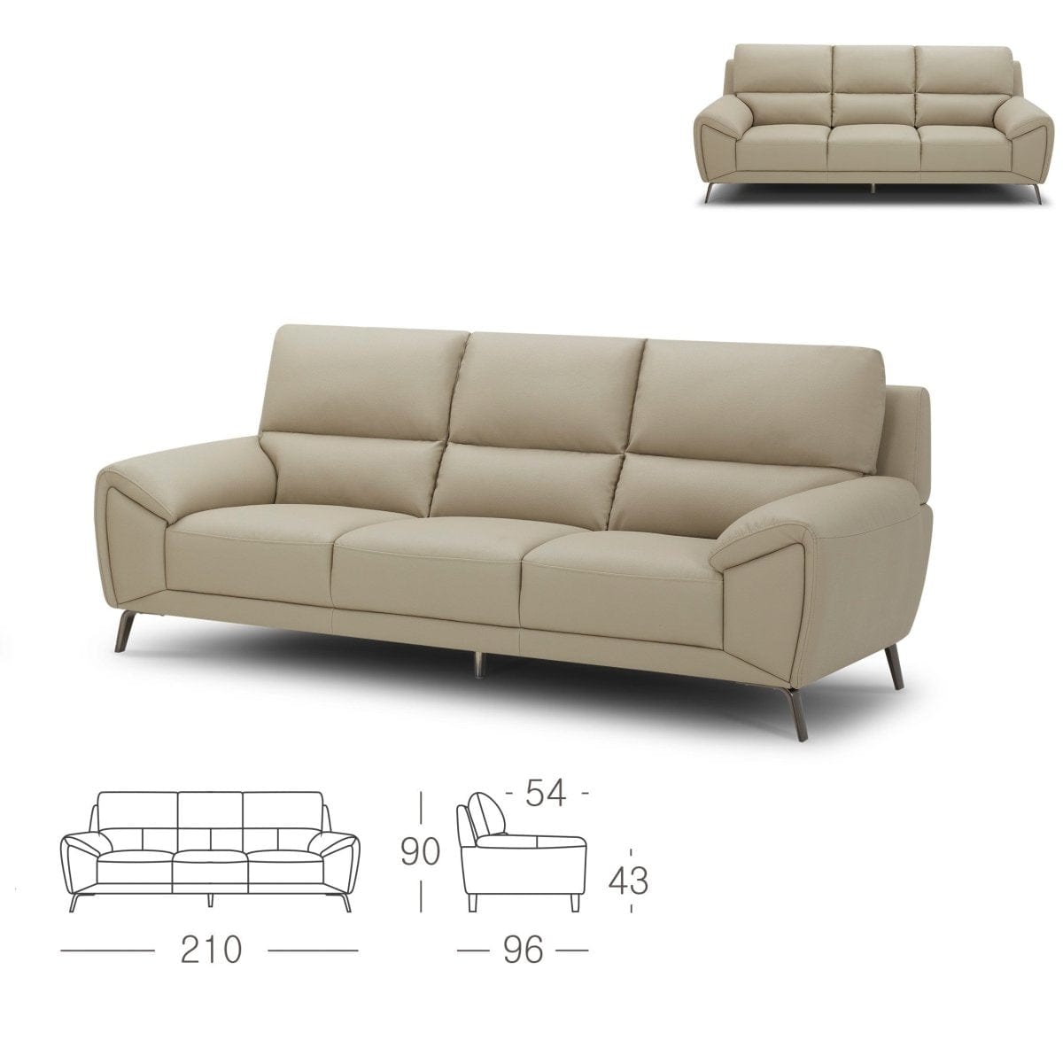 #1  KUKA #KF.086 Top-Grain Leather 3 Seater Sofa Col: M5652/SP picket and rail