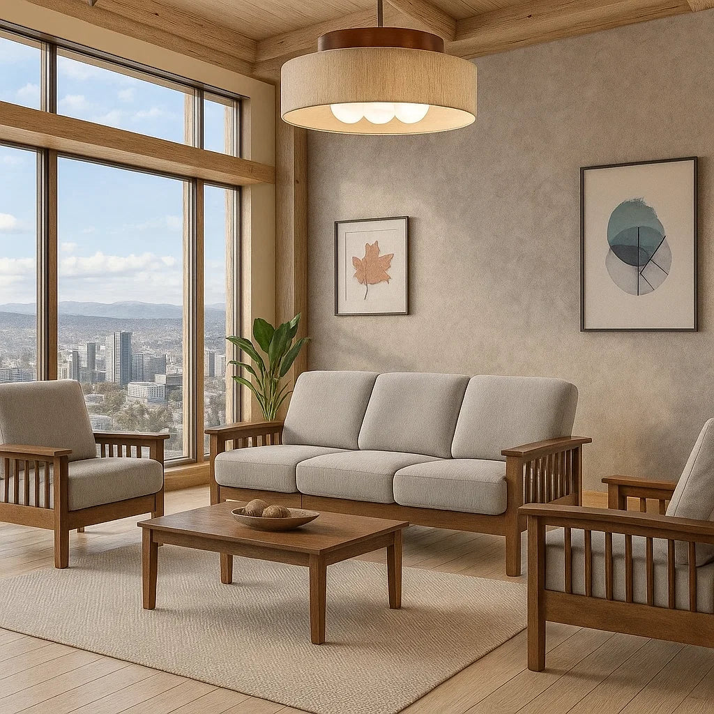 #1  Michigan 1-Seater Solid Wood Frame Fabric Sofa with Headrest picket and rail