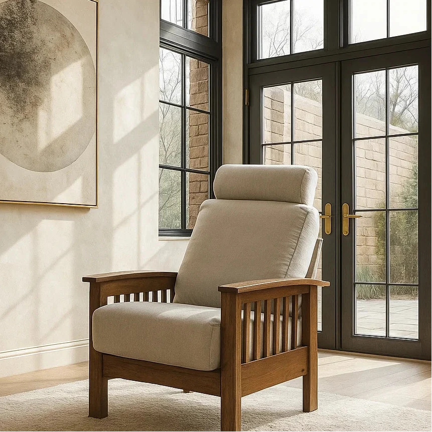 #1  Michigan 1-Seater Solid Wood Frame Fabric Sofa with Headrest picket and rail