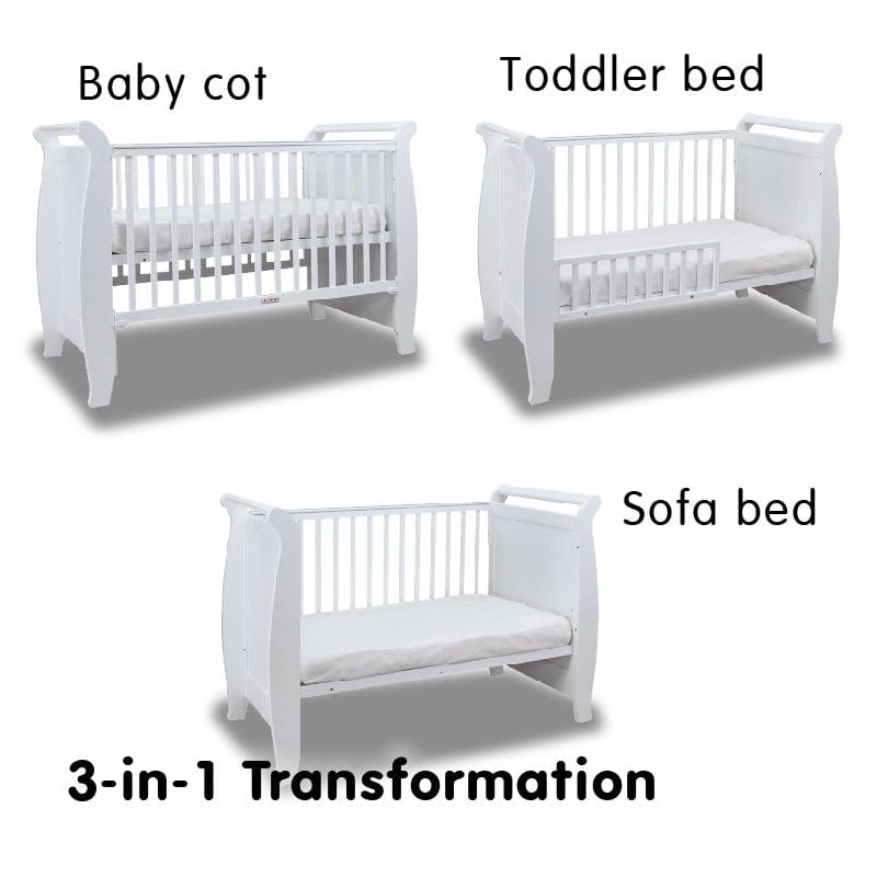 #1 Picket&amp;Rail 3-in-1 Costa Solid Hardwood Convertible Baby Cot (76x154cm) Col: White picket and rail