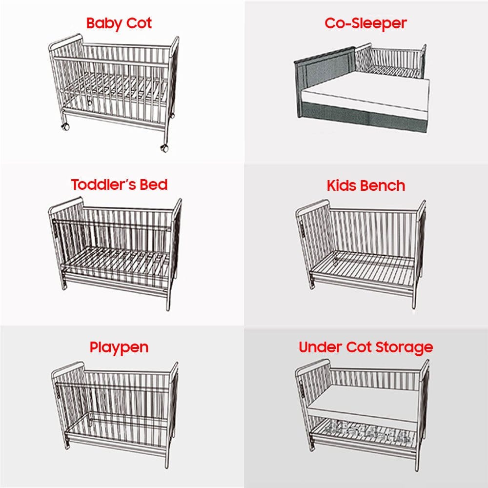 1 Picket&Rail 6in1 Solid Hardwood Baby Cot 823 (White) with DropSi