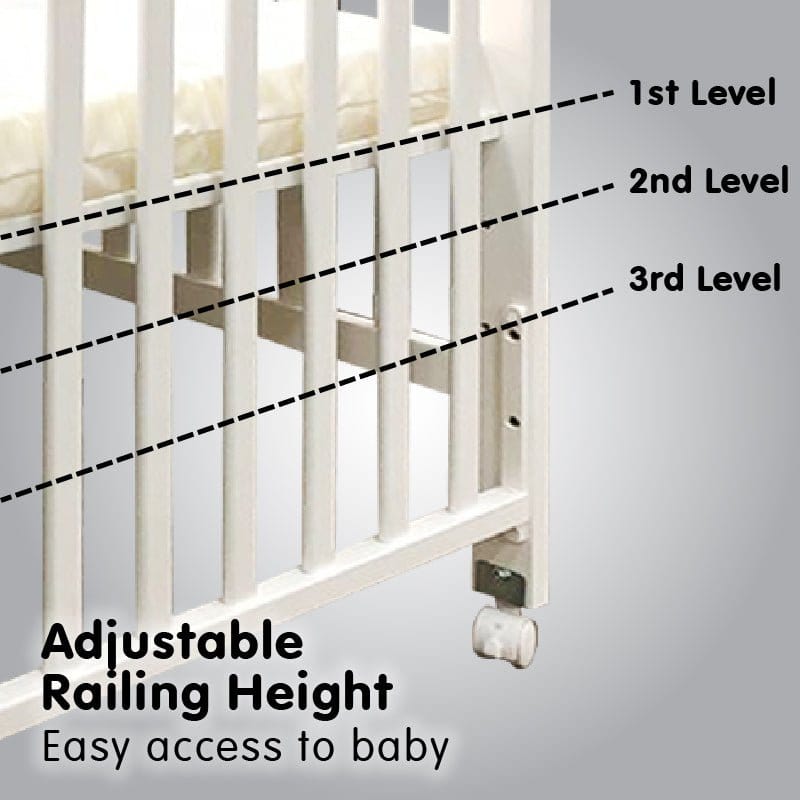 #1  Picket&amp;Rail 6-in-1 Solid Hardwood Baby Cot with Drop-Side Gate 823 (120X60cm) Col: White picket and rail