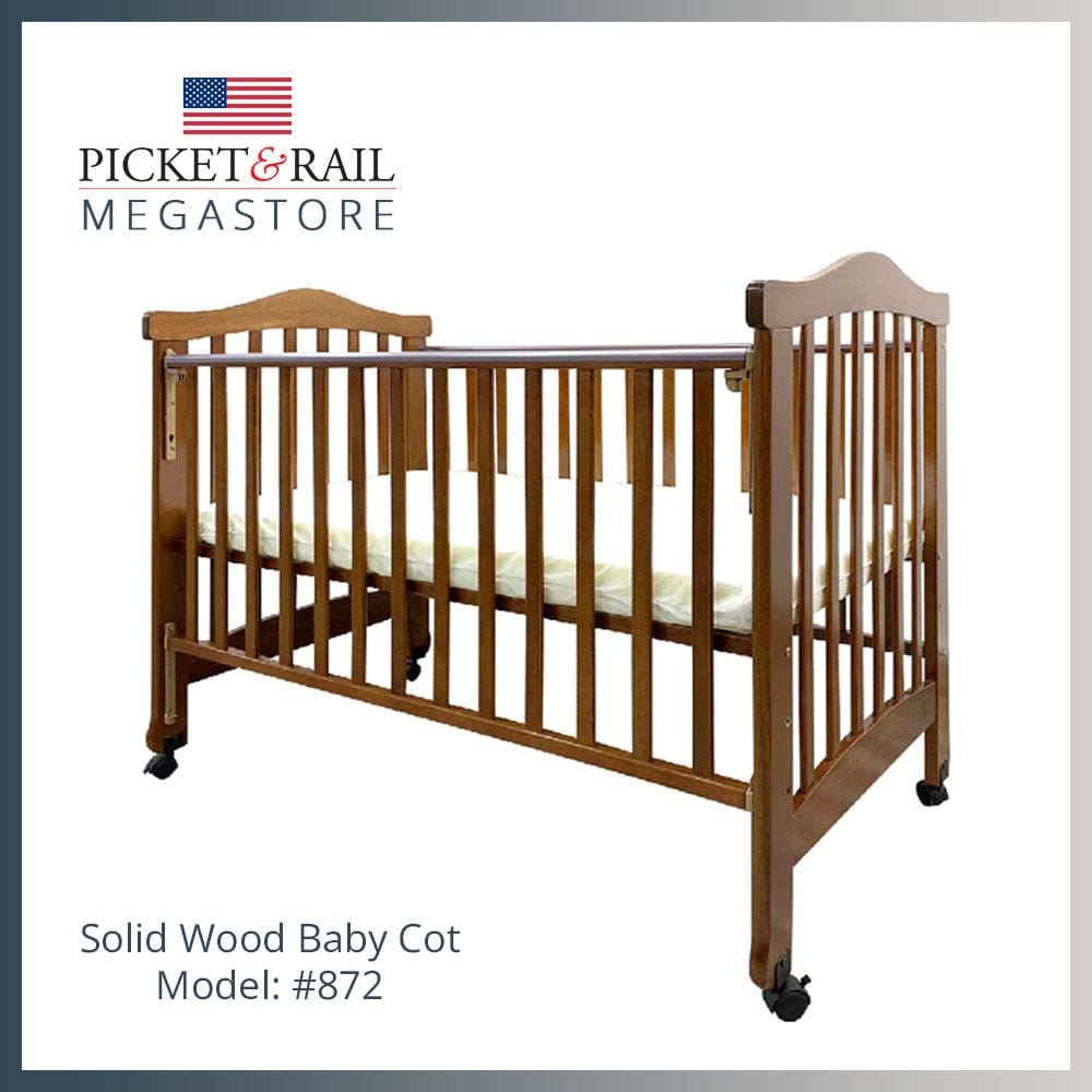 #1 Picket&amp;Rail 6-in-1 Solid Hardwood Baby Cot with Drop-Side Gate 872 (120x60cm) Col: Brown picket and rail