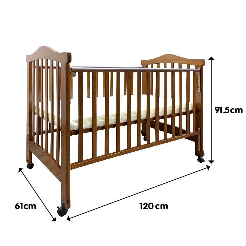#1 Picket&amp;Rail 6-in-1 Solid Hardwood Baby Cot with Drop-Side Gate 872 (120x60cm) Col: Brown picket and rail